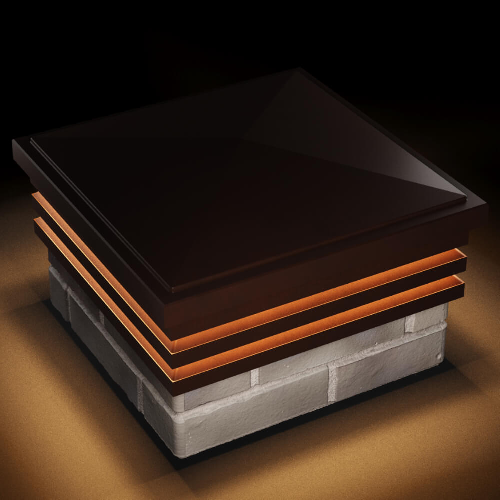 Колпак Zking Бона ХайТек Коричневый на столб 1.5х1.5 кирпича (385х385мм) с подсветкой в Домодедово фото