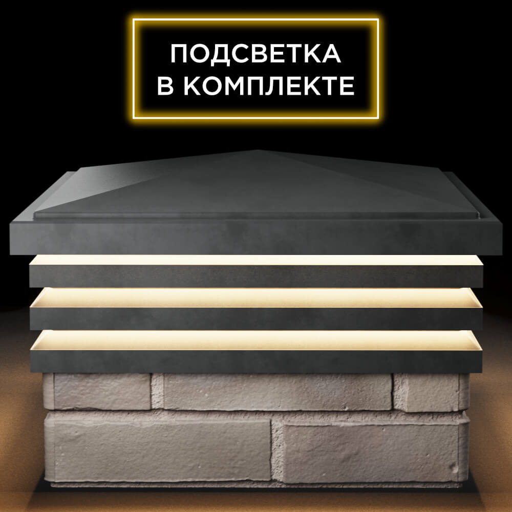 Колпак Zking Бона ХайТек Серый на столб 1.5х1.5 кирпича (385х385мм) с подсветкой Домодедово фото
