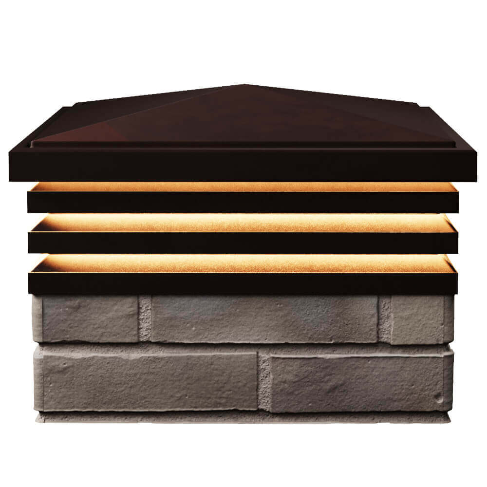 Колпак Zking Бона ХайТек Коричневый на столб 1.5х1.5 кирпича (385х385мм) с подсветкой в Домодедово фото